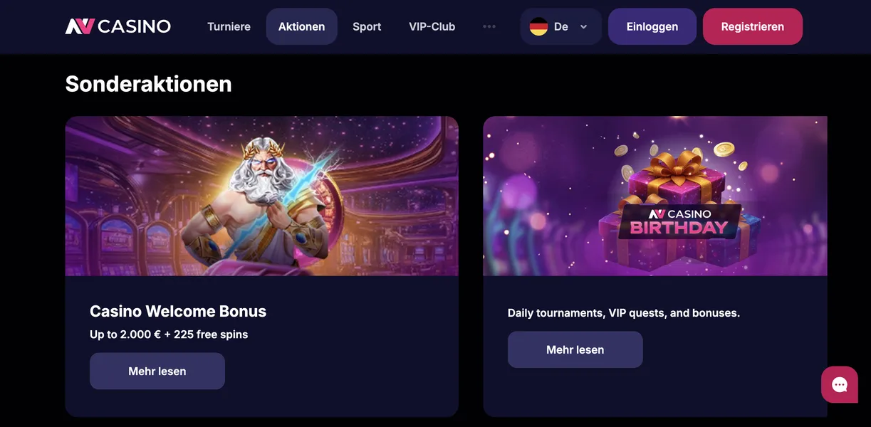 NV Casino Bonus für Deutschland: Willkommenspaket, Aktionen & Bedingungen